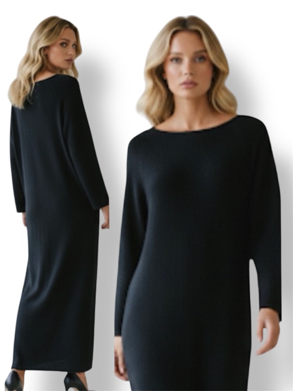 NWT Jenni Kayne Long Sleeve Boat Neck Easy Sweater Maxi Dress Black Size XS